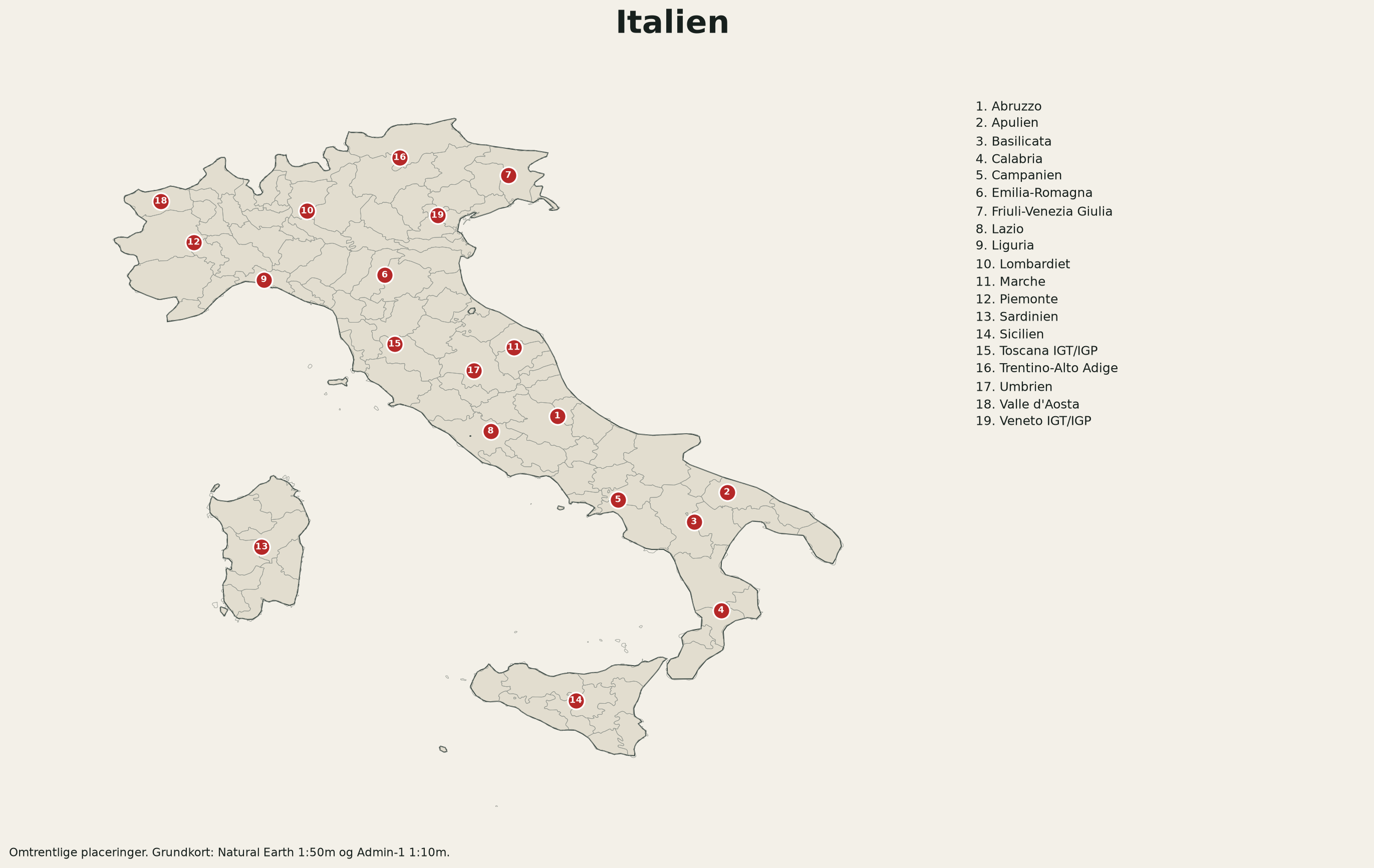 Kort over Italien