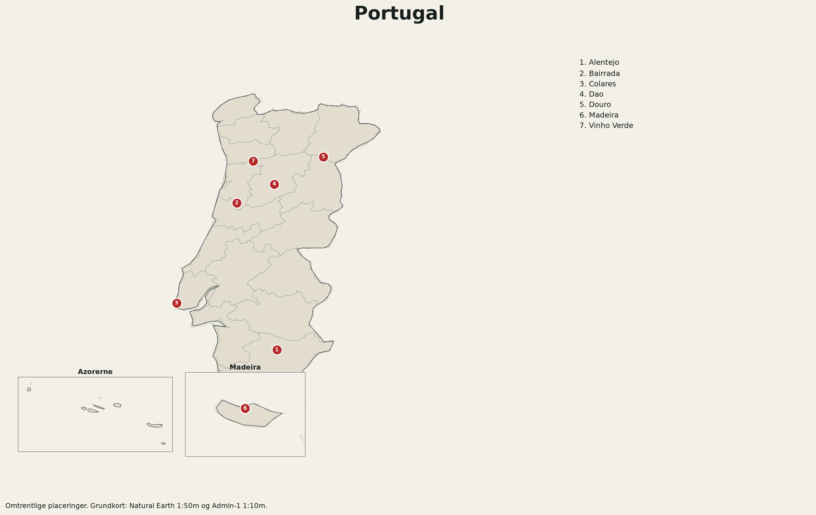 Kort over Portugal