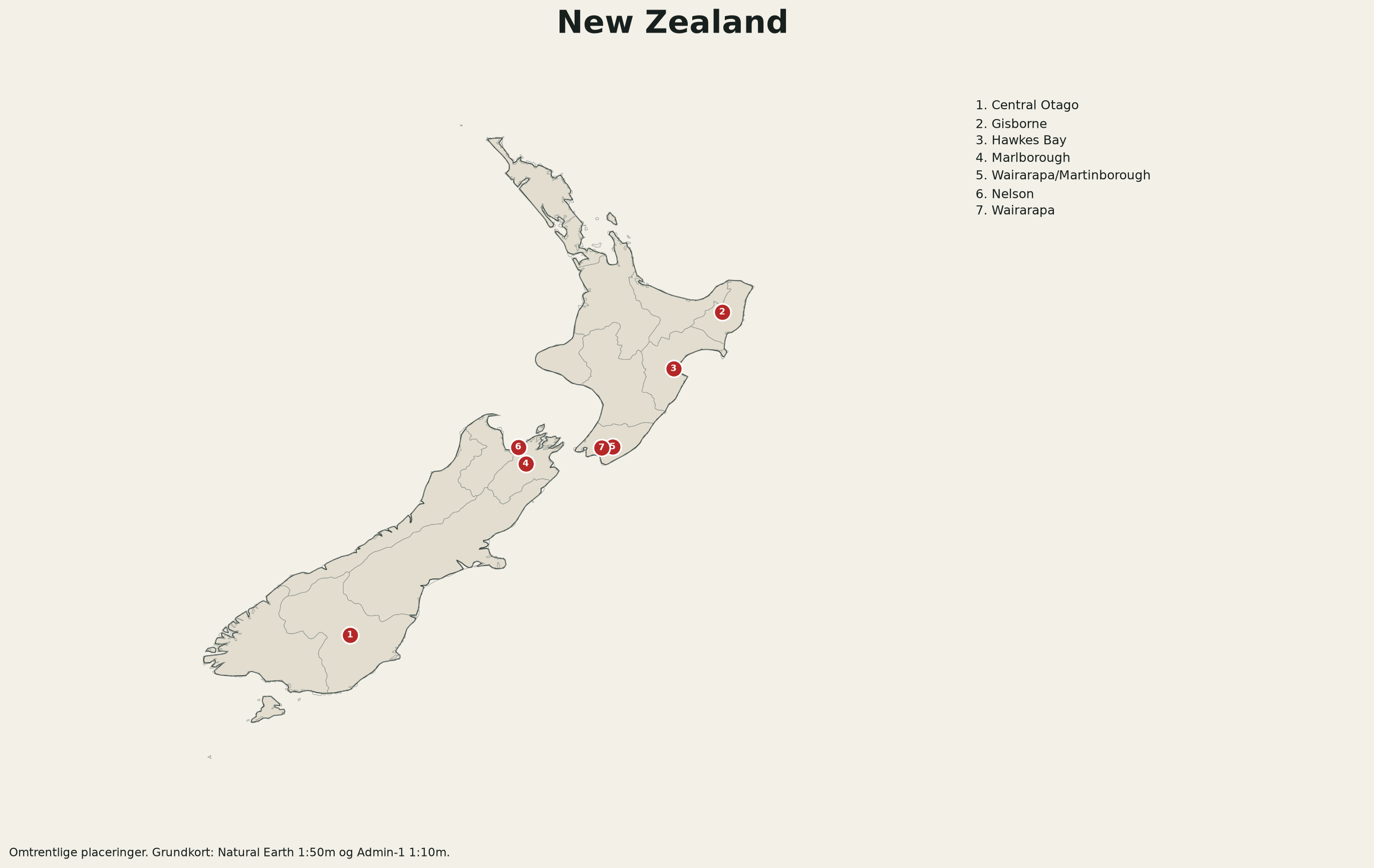 Kort over New Zealand