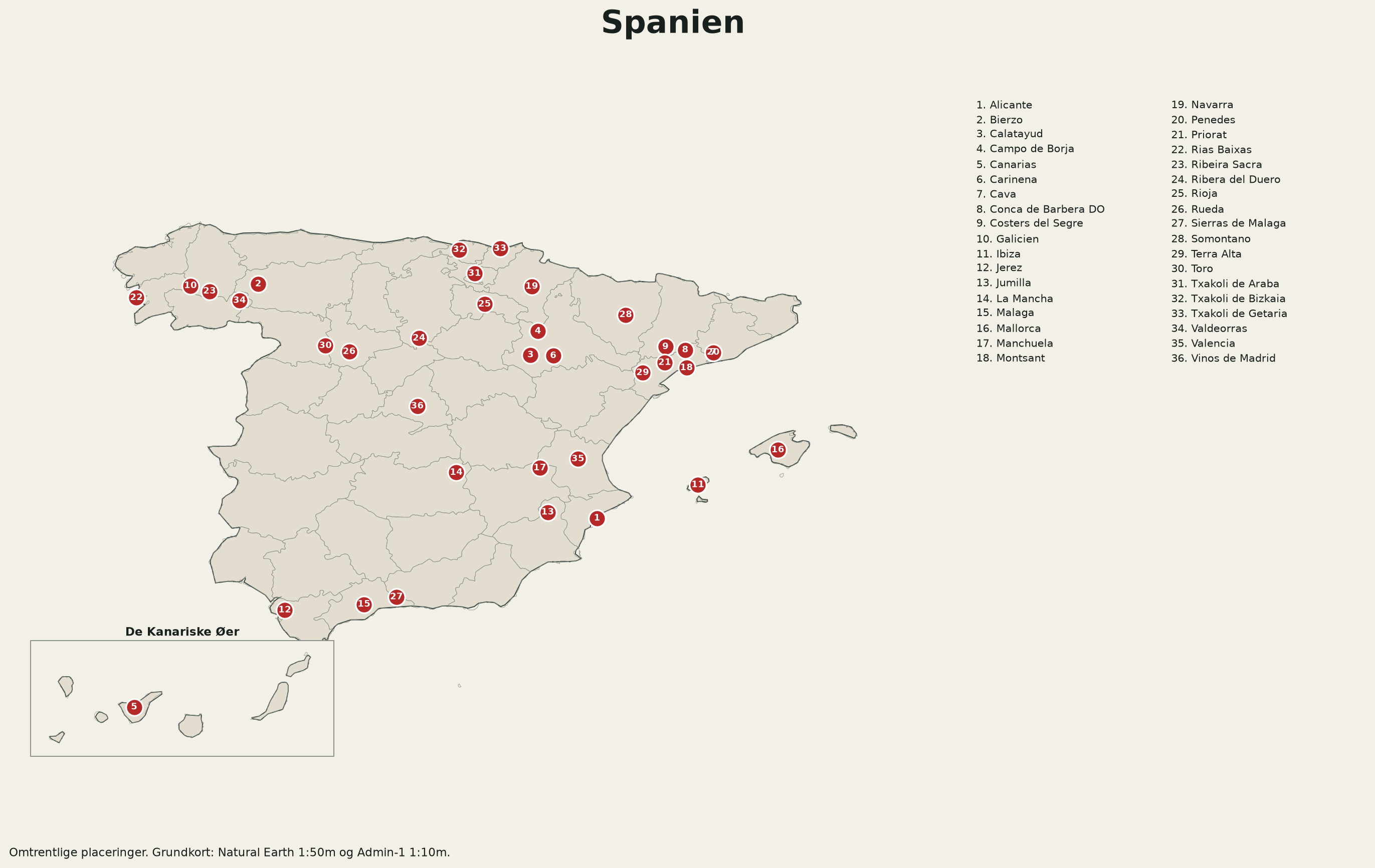 Kort over Spanien